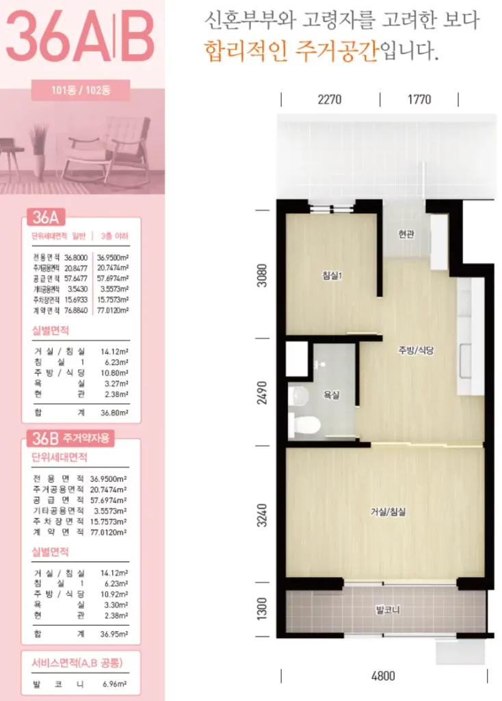 천안백석LH천년나무1단지 아파트 평면도 36a