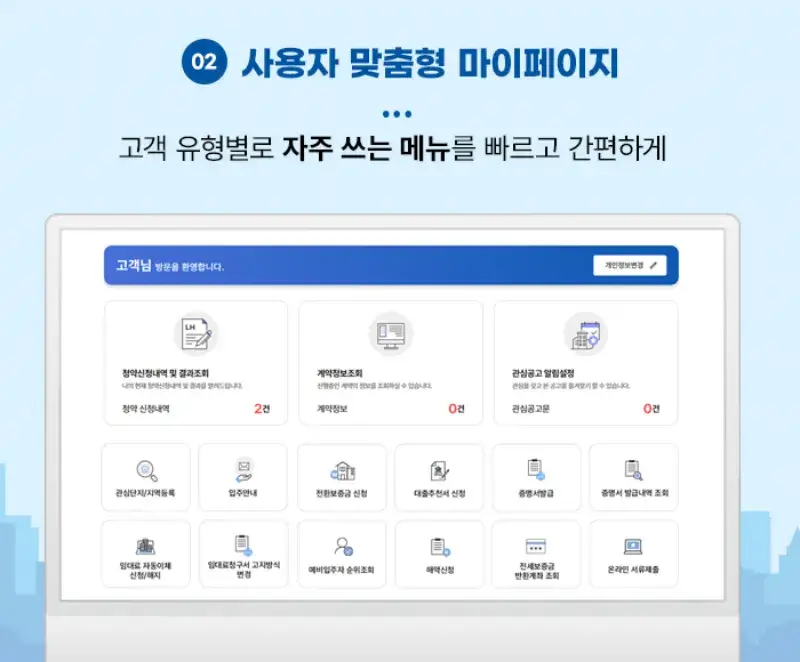 LH청약홈 홈페이지가 개편되었네요 "LH청약+" 12 LH청약홈 LH청약+ 홈페이지 개편 사진 사용자 맞춤형 마이페이지